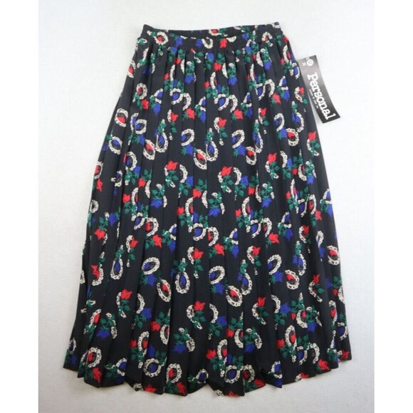 VINTAGE PERSONAL LESLIE FAY - BLACK MIRROR ROSE PRINT TOP (8) & SKIRT (10) SET - Picture 6 of 10